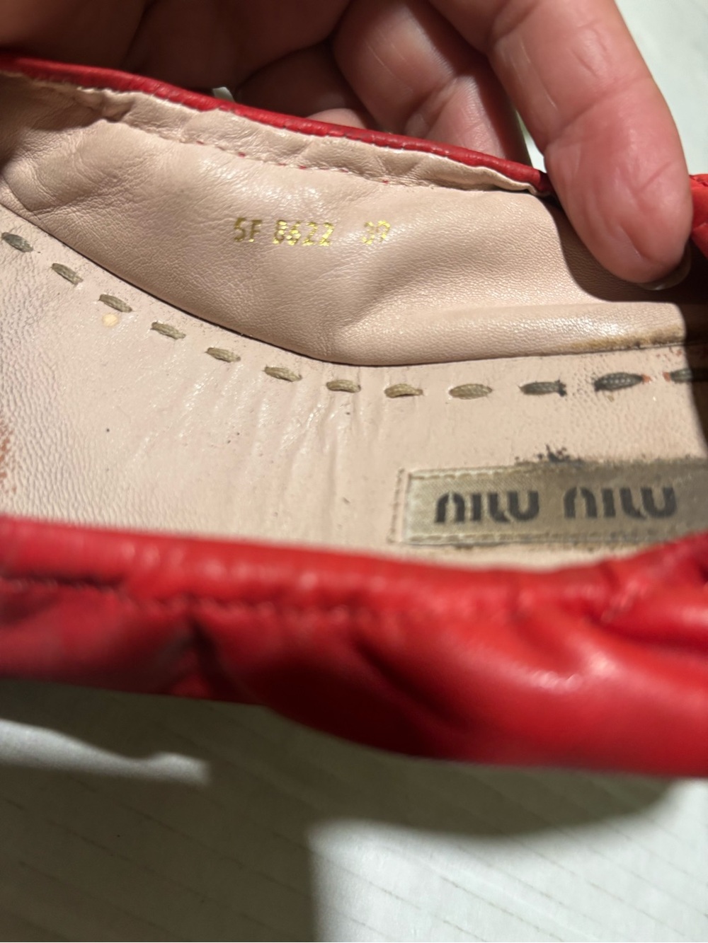 Miu Miu Coral Red Bow Leather Ballet Flat - Picture 11 of 16